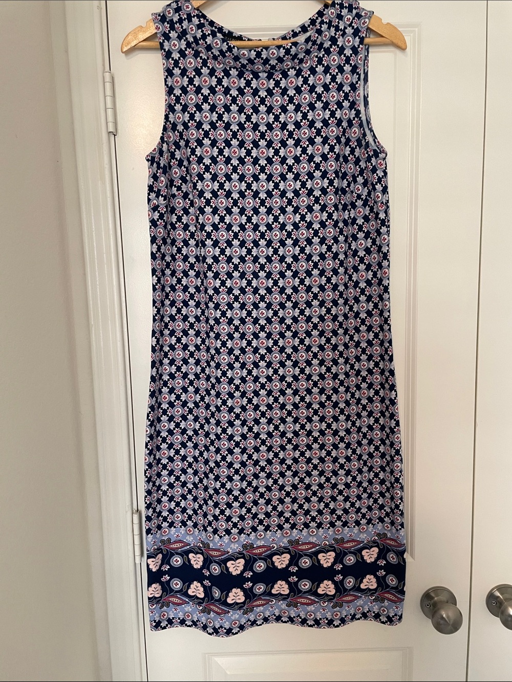 Talbots Grandmacore Navy Floral Sleeveless Shift Dress M Cotton Blend
